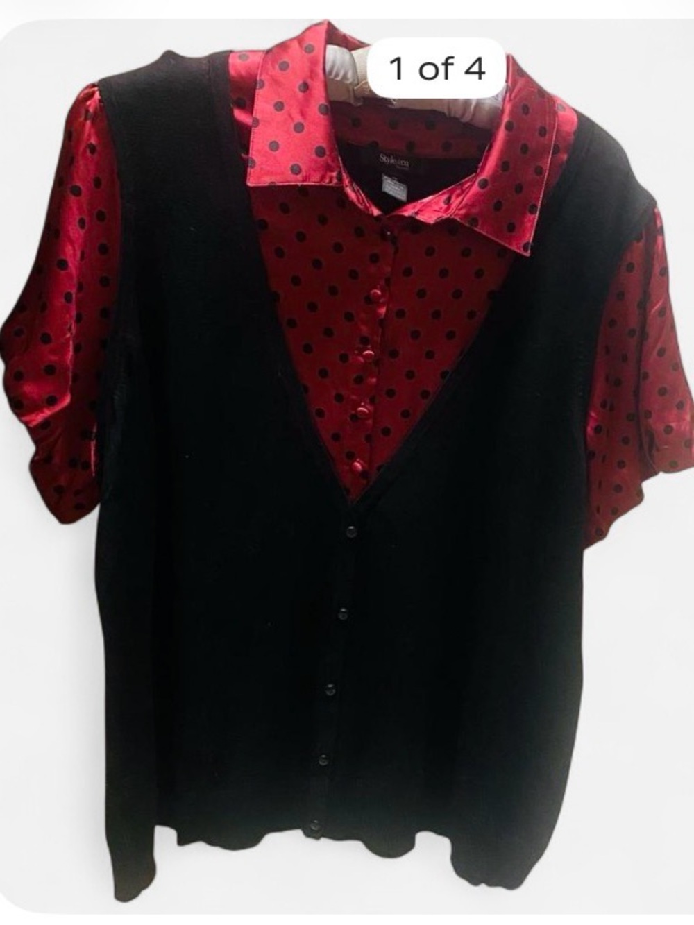 Women's Red Polka Dot Shirt with Black Vest Layer 3X
